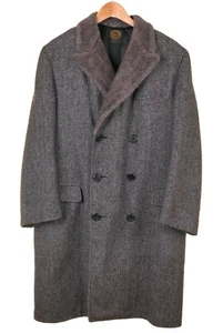 Vintage Chipp grau Herringbone TWEED zweireihiger Pelzkragen Mantel 40 R - Bild 1 von 11