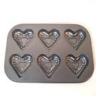 6 Cavity Heart Baking Pan, Hearts Cupcake Muffin Tart Pan Form, Non-Stick Silver