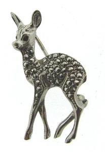 CUTE Silver, Marcasite & Glass Pin Circa 1960s - Picture 1 of 2