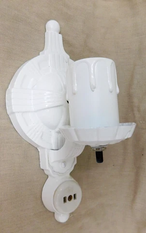 1920s Puritan Light Fixture White Art Deco Bathroom Vanity Wall Sconce Rewired Cover