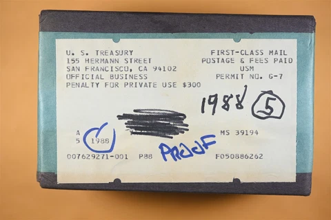 1988 S UNOPENED / SEALED Original mint shipping box with 5 proof sets inside Cover