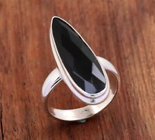 Black Onyx Ring Faceted Handmade 925 Sterling Silver Pear Shape Boho Jewelry