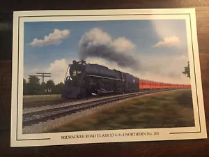 Milwaukee (Road) 4-8-4 Northern 261 Art by Bruce Friesch 8,5”x 6” Train Engine - Bild 1 von 2
