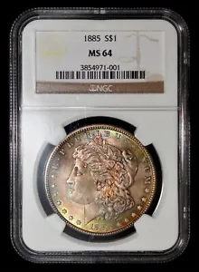 NGC MS64 1885 US Morgan Silver Dollar - Toned - Picture 1 of 4
