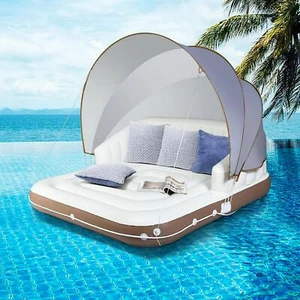 Balsa de natación inflable con dosel ajustable y desmontable para piscina - Imagen 1 de 10