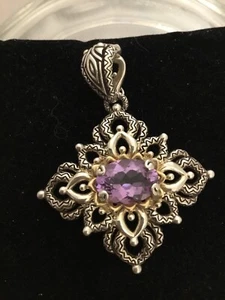 Barbara Bixby 925 Sterling 18K Yellow Gold Purple Amethyst Pendant/Enhancer - Picture 1 of 5