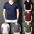Mens Blouse Top Solid Color Summer T-shirt Activewear Fitness Pullover