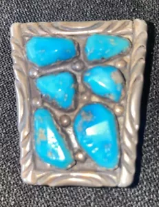 Handmade Signed Navajo Nugget Kingman Turquoise Bolo Tie Clip- Shelly Jamon - Picture 1 of 12