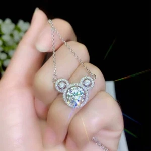 925 Sterling Silver 2CT Moissanite Gemstone Mickey Mouse Pendant Choker - Picture 1 of 3
