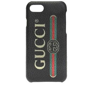 GUCCI LOGO iPhone 8 Textured Faux Leather Case Black with Printed Logo NWT - Picture 1 of 11