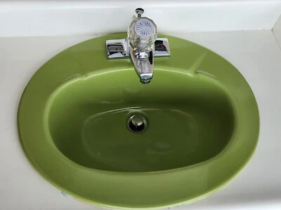 Fregadero ovalado verde aguacate Kohler 8288 1973 vintage con grifo Foto 1 de 4