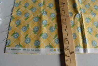 BLUE FLOWERS ON DIAGONAL PRINT  MODA FABRICS  100% COTTON FABRIC 18X43 INCHES - Image 1 of 2