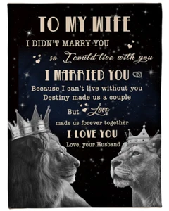 To My Wife Blanket Gift From Husband Fleece Sherpa Couple Lion Love Blanket Xmas - Picture 1 of 7