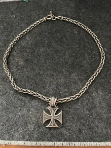 Biker Chopper Cross Bu-Boon Heavy 925 Sterling Silver Chain Men's Necklace 20" - Picture 1 of 7