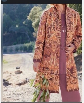 Abrigo tapiz suave envolvente para mujer alfombra floral cachemira púrpura rosa talla M Foto 1 de 4