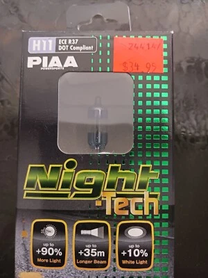 PIAA Motorcycle H11 ECE R37 NIGHT TECH +90% +35M +10% WHITE LIGHT BULBS - Image 1 of 2