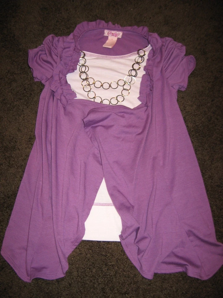 Candies Short Sleeve Mock Two Piece Top Purple & White Removable Necklace Medium - Image 1 of 1