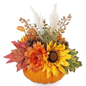 Calabaza Artificial Decoración Otoño - Centros de Mesa Otoño con Flores Naranja... - Imagen 1 de 6