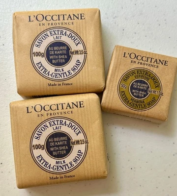 3 L'occitane Shea Butter Xtra Gentle Soaps - 2 Milk 3.5 oz, 1 Verbena 1.7 oz NEW - Image 1 of 2