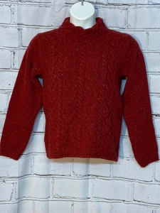 IrelandsEye Knitwear Wool Cashmere Sweater Red Horseshoe Cable Aran Made in IRLD - Picture 1 of 9