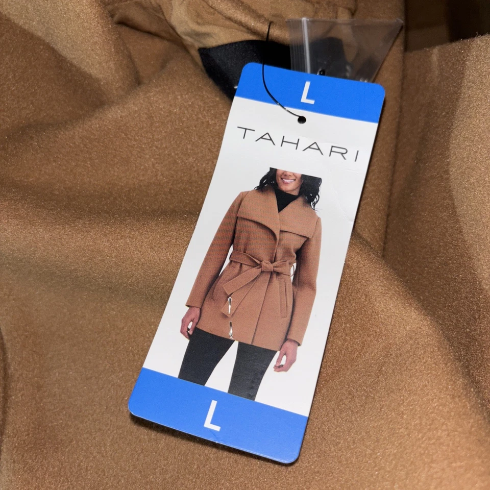Tahari Ladies' Faux Wool Wrap Trench Coat Color Tan Size Xs