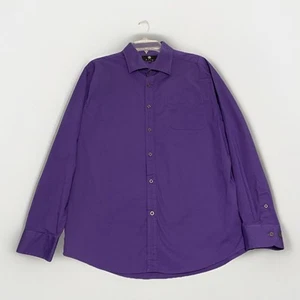 Dress Shirt Mens Size Large Purple Button Down Long Sleeve Solid Collared Pocket - Picture 1 of 8