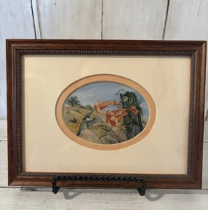 Arte en miniatura enmarcado colibrí mate floral poste de cerca impresión firmada - Imagen 1 de 16