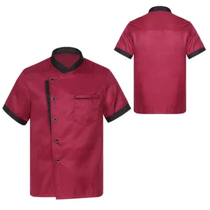 Mens Short Sleeve Chef Jacket Coat Cooker Uniform Button Hotel Waiter Work Shirt - Picture 1 of 32