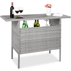 Gray Outdoor/Indoor Bar Shelves Glass Holder Patio Balcony Pool Storage Table - Picture 1 of 7