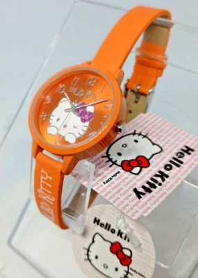 HELLO KITTY OROLOGIO DONNA CINTURINO IN PELLE ARANCIONE SOLO TEMPO, IDEA REGALO - Immagine 1 di 3