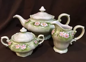 Teiera zuccheriera H&C Selb Bavaria Heinrich floreale dipinta a mano a pois dougherty - Foto 1 di 11