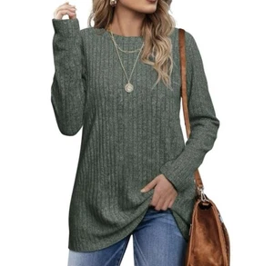 Long Sleeve Shirts for Women Crew Neck Casual Tunic Top Size M - Picture 1 of 4