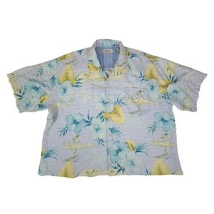 Camisa hawaiana de seda Tommy Bahama para hombre XXL azul floral manga corta campamento de vacaciones - Imagen 1 de 7