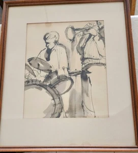 Pinturas de tinta de sombra blancas y negras de jazz de principios de los 40 de Sam Rosenberg - Imagen 1 de 3