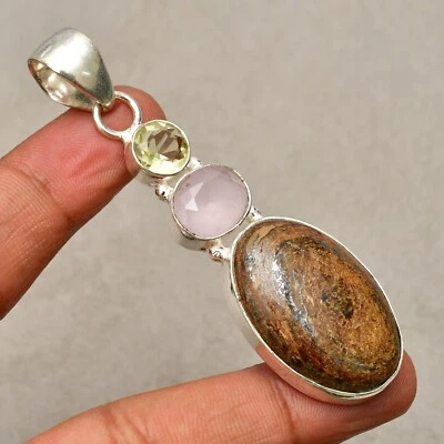 Colgante de joyería hecha a mano de plata de ley 925 con piedras de gama de bronce de 2,75" Foto 1 de 4