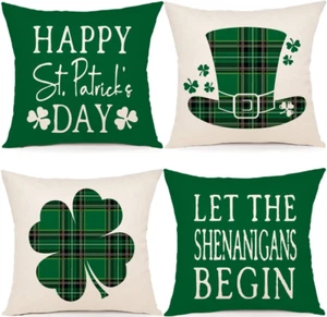 St Patricks Day Decorations Throw Pillow Covers 18X18 Set of 4 Scottish Tartan P - Picture 1 of 6