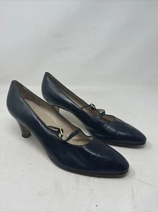 Salvatore Ferragamo Mary Jane Damen-Riemchenpumps Leder marineblau Absatz 10 B - Bild 1 von 9
