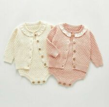 Baby Girl Cardigan Romper Set - Cute Baby Girl Outfit - Knitted Baby Clothing