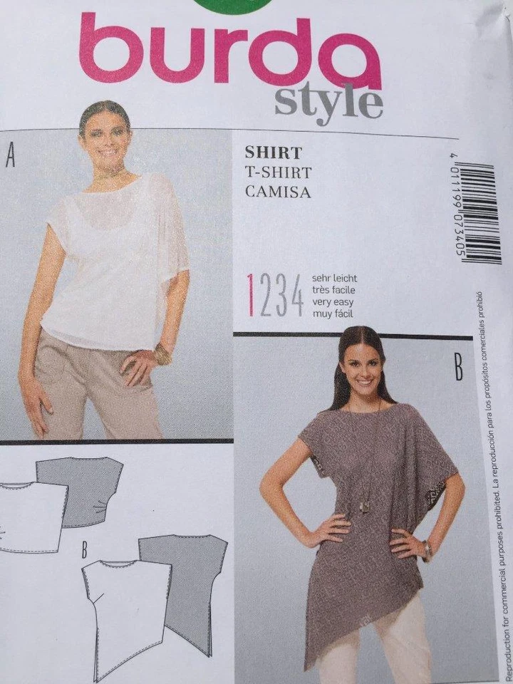 Burda 7340 Misses Asymmetrical Shirt sewing pattern PLUS Sizes 10 - 22