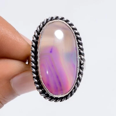 Anillo de moda hecho a mano de piedras preciosas grandes de ágata púrpura de Botswana 10 regalo ajustable de EE. UU. Foto 1 de 4