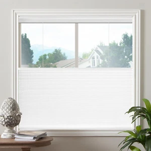 Cordless Top-Down Honeycomb Pleated Blinds Sheer Shades - White, 60"W X 64"H - Picture 1 of 9