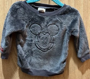 Disney Baby Sweatshirt Baby Size 3-6 Months Grey Fuzzy Mickey Mouse - Picture 1 of 7