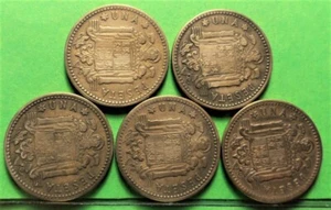 ESTADO ESPAÑOL, Franco. Lote de 5, 1 peseta 1953 *19-54, estrellas claras, Cu - Picture 1 of 2