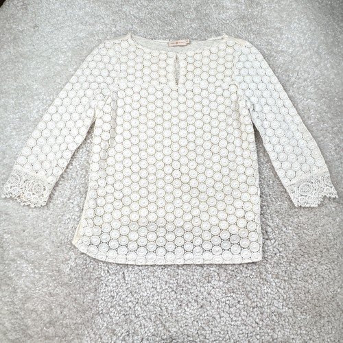 Top blusa Tory Burch pizzo all'uncinetto avorio donna XS
