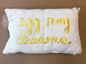 HOLIDAY Throw Pillow EGG NOG DREAMS Decorative Gold 20" x 14" Macys Exclusive - Picture 1 of 8