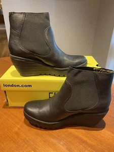FLY London Women's YADE398FLY Chelsea Boot, Black - US 6 Slip On Wedge Heel - Picture 1 of 9