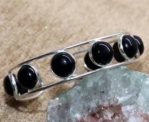 Decent Black Onyx 925 Silver Plated Gemstone Handmade Bangle 6.5" GW - Picture 1 of 3
