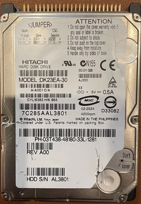 Hitachi 30GB IDE Laptop Hard Drive 2.5" HDD DK23EA-30 - Image 1 of 3