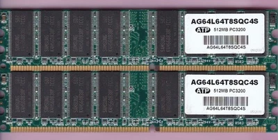 1GB 2x512MB PC-3200 ATP AG64L64T8SQC4S DDR-400 PC3200 Desktop Memory Kit DDR1 - Image 1 of 2