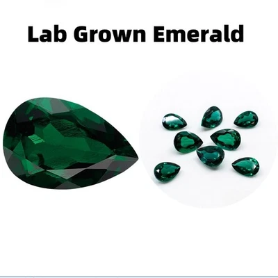 Pear Shape Lab-Grown Zambian Emeralds Loose Green Gemstone For Jewelry Inlay - Image 1 of 4
